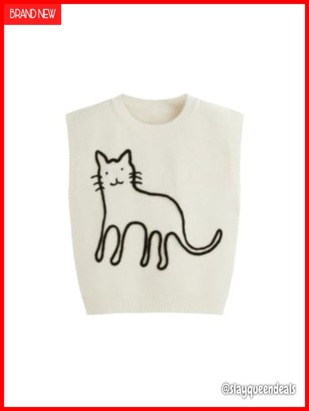 Wool Blend Sweater Vest Cropped Cat Sleeveless Knit Top